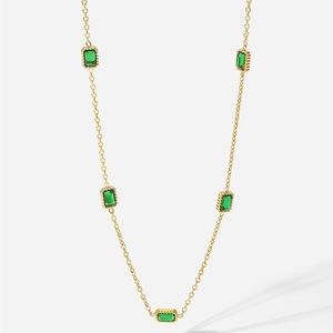 Emerald Green Stone 18K Gold Plated Stainless Steel Minimalist Necklace